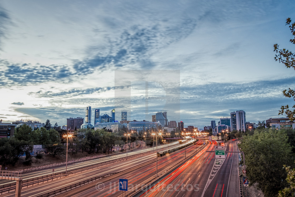 "Sunset on M30 highway of Madrid" stock image