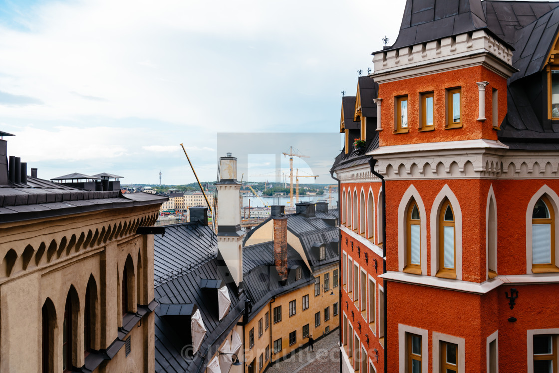 "Picturesque street with colorful houses in Sodermalm in Stockholm" stock image