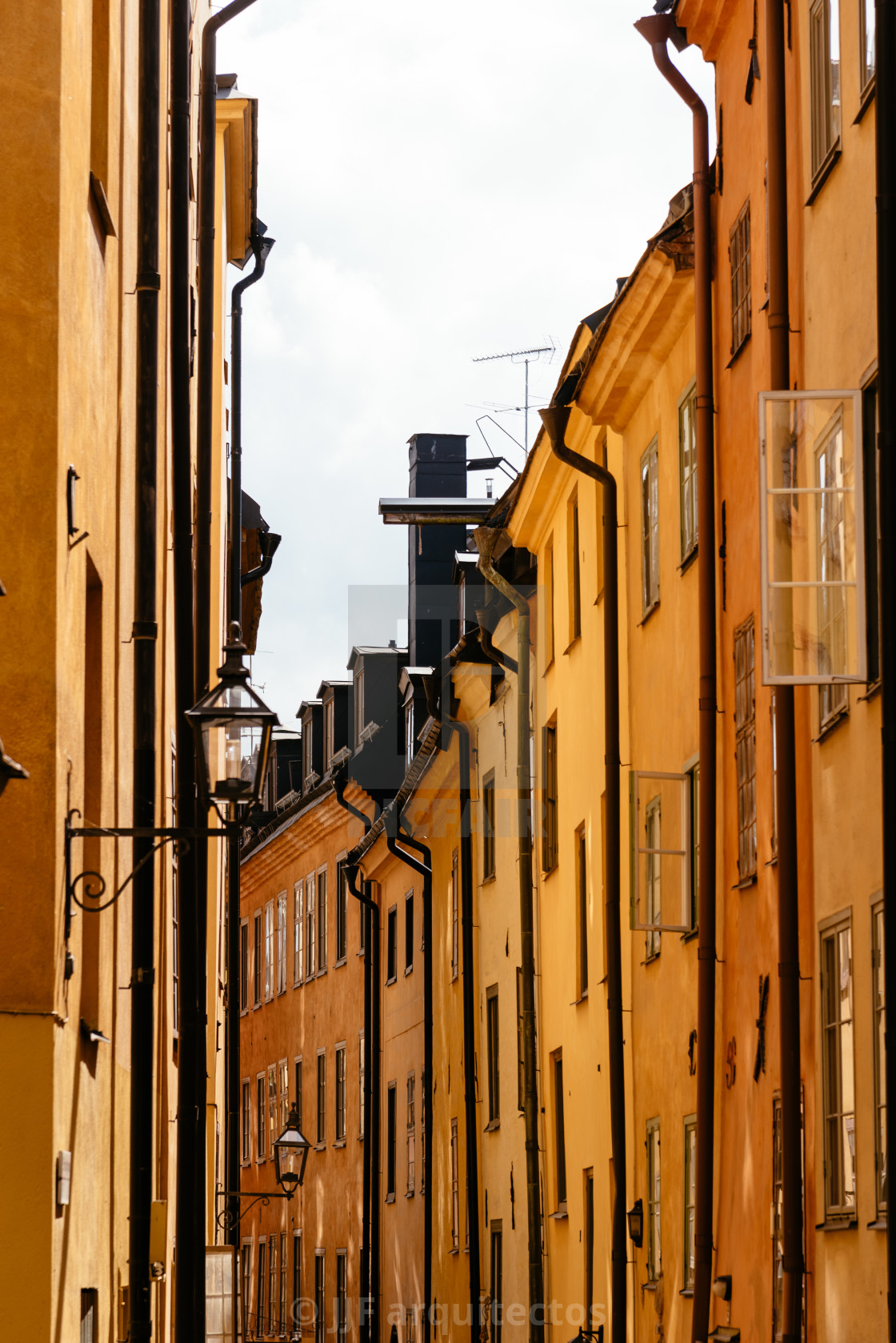 "Low angle view of old buildings in Gamla Stan in Stockholm" stock image