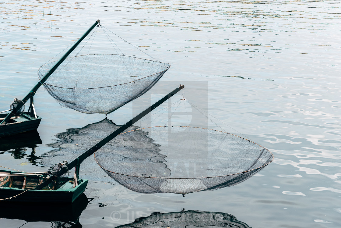 "Fishing boats with round nets in the sea" stock image