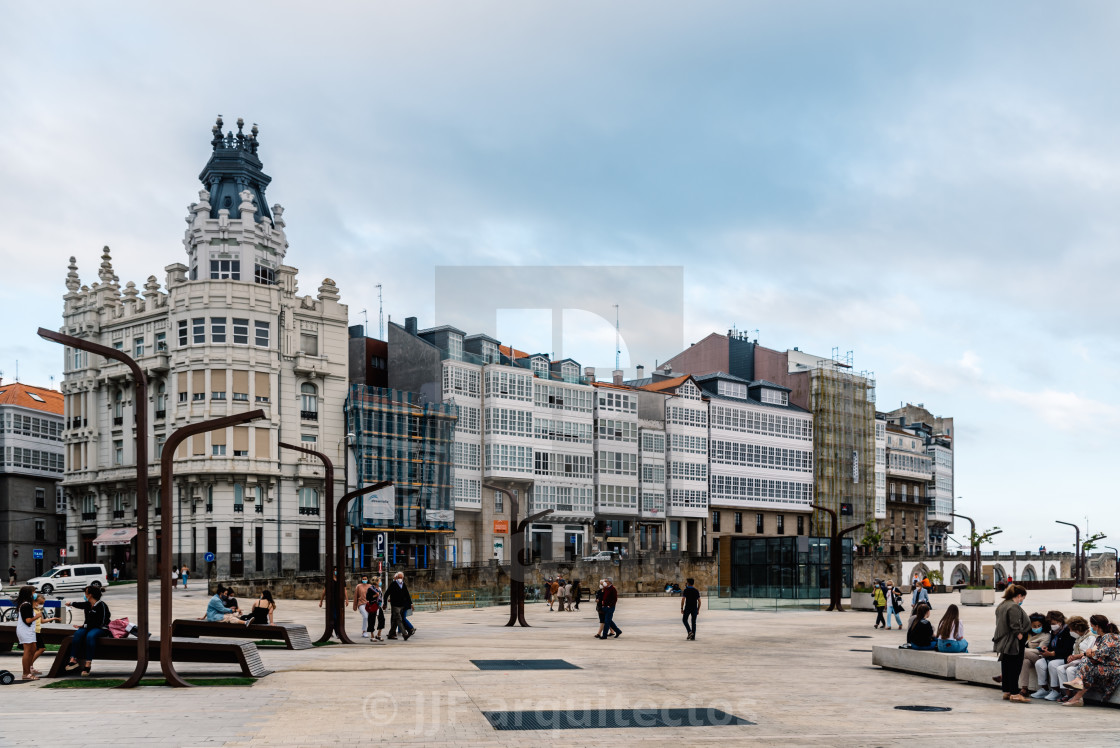 "View of Marina Avenue in Corunna, Galicia" stock image