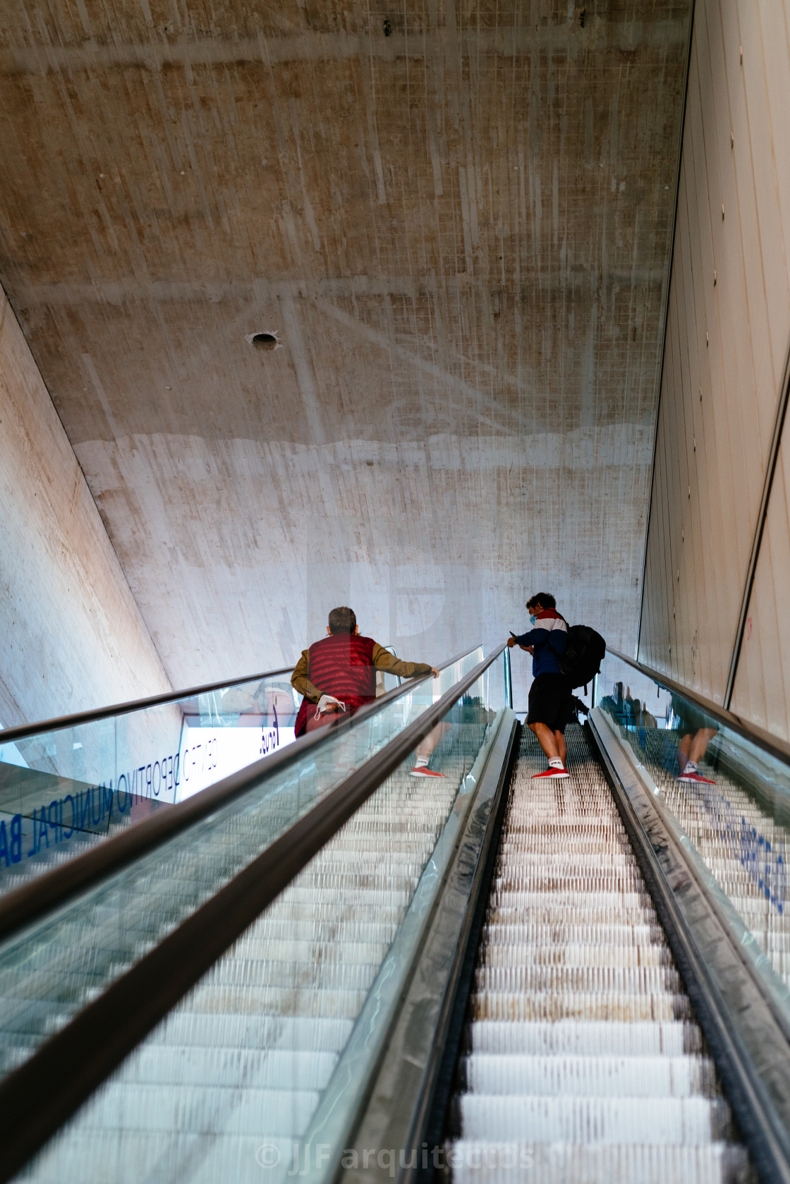 "View of escalators to rooftop bar in Barcelo Market in Madrid" stock image