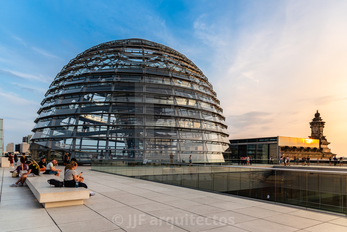 "View at sunset of the dome of Reichstag building in Berlin" stock image