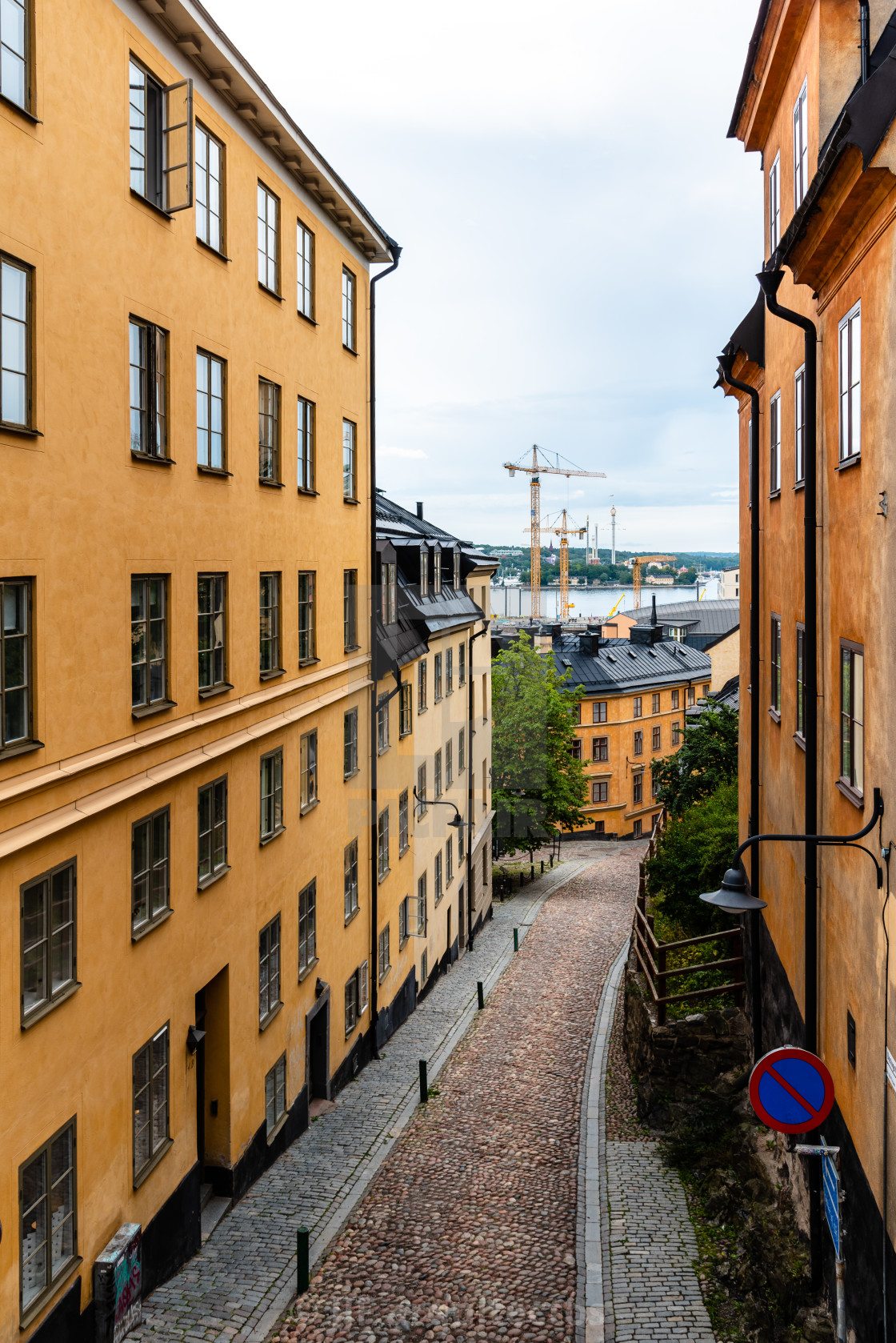 "Picturesque street with colorful houses in Sodermalm in Stockholm" stock image