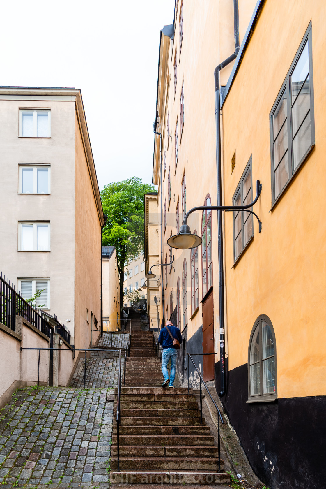 "Picturesque steps with colorful houses in Sodermalm in Stockholm" stock image