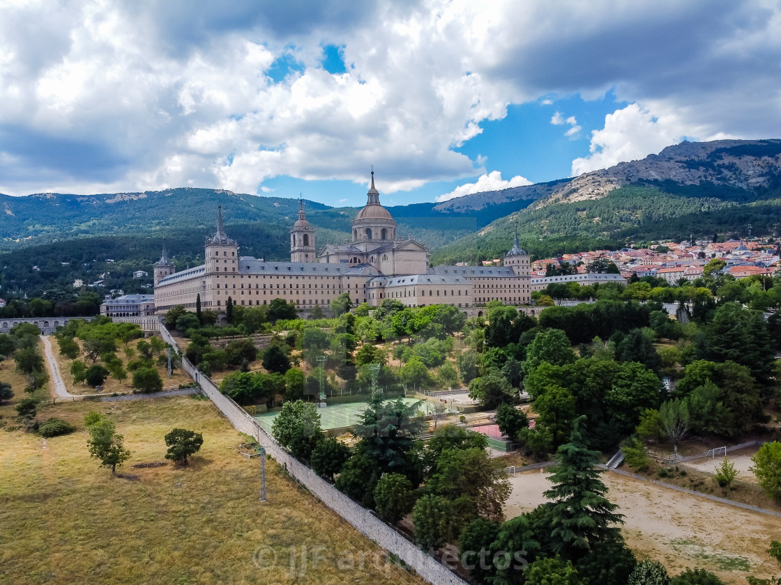 "Aerial view Royal Monastery of San Lorenzo de El Escorial" by JJF arquitectos - £100.00 "Aerial view Royal Monastery of San Lorenzo de El Escorial" stock image