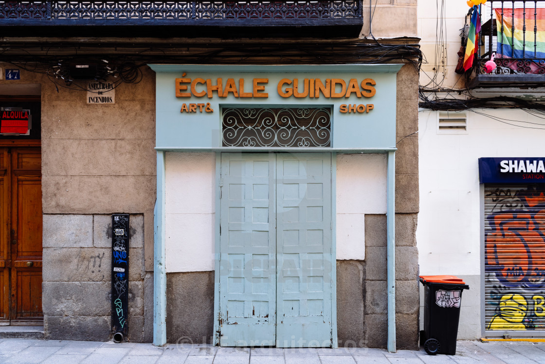 "Echale Guindas art shop storefront in Chueca neighbourhood in Madrid" stock image