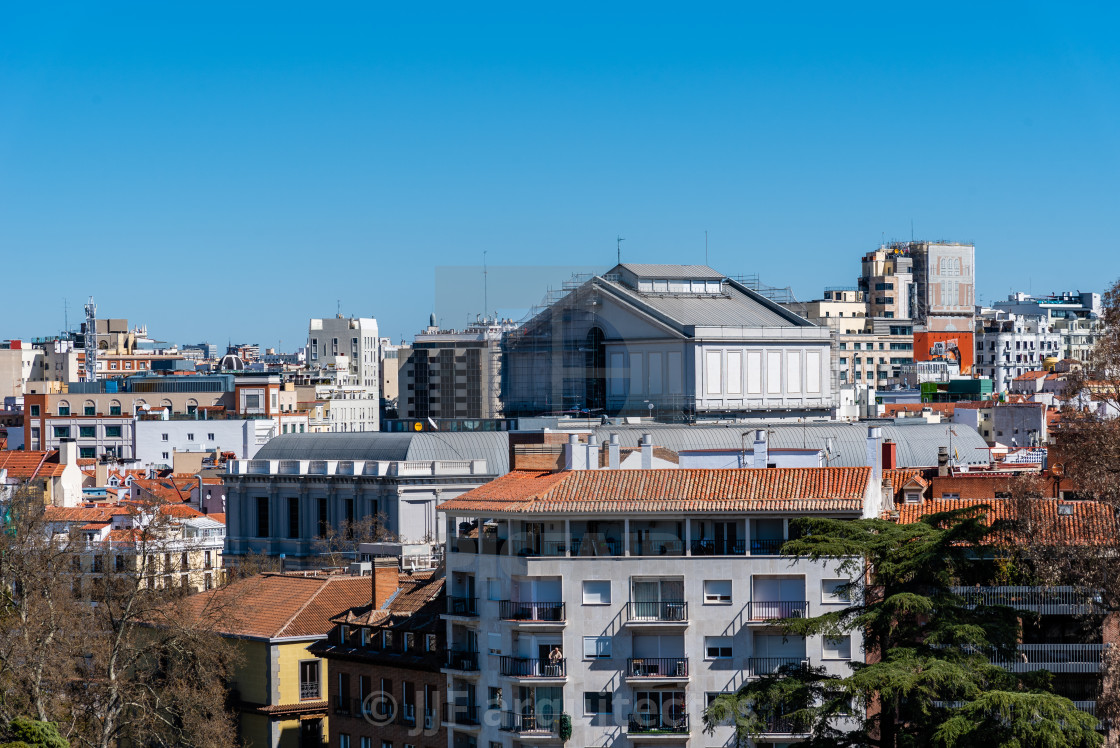 "Panoramic view of historic center of Madrid" stock image