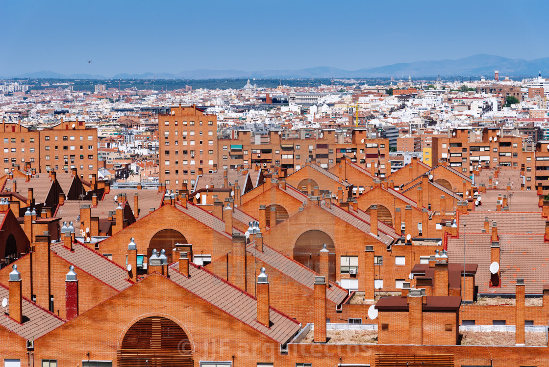 "Skyline of Madrid from Tio Pio Park" stock image