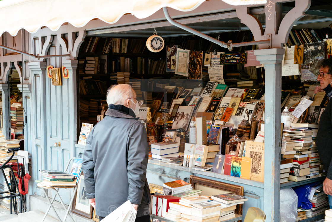 "People in the old book fair in Cuesta de Moyano in Madrid" stock image