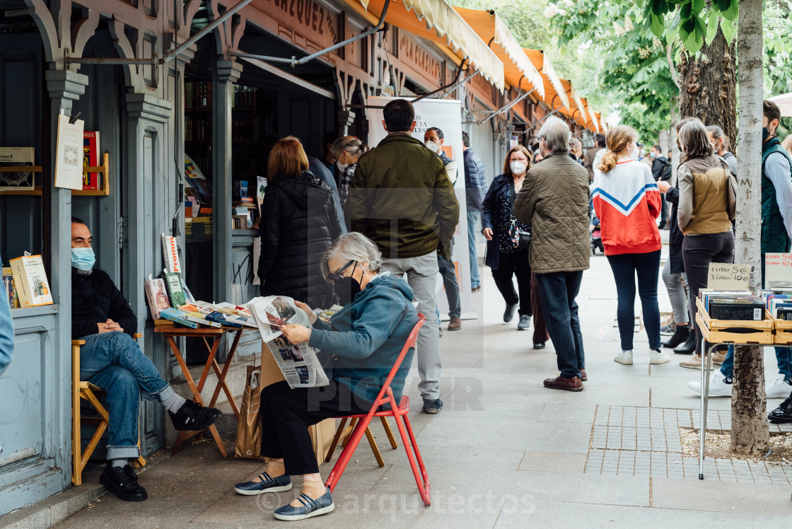 "People in the old book fair in Cuesta de Moyano in Madrid" stock image