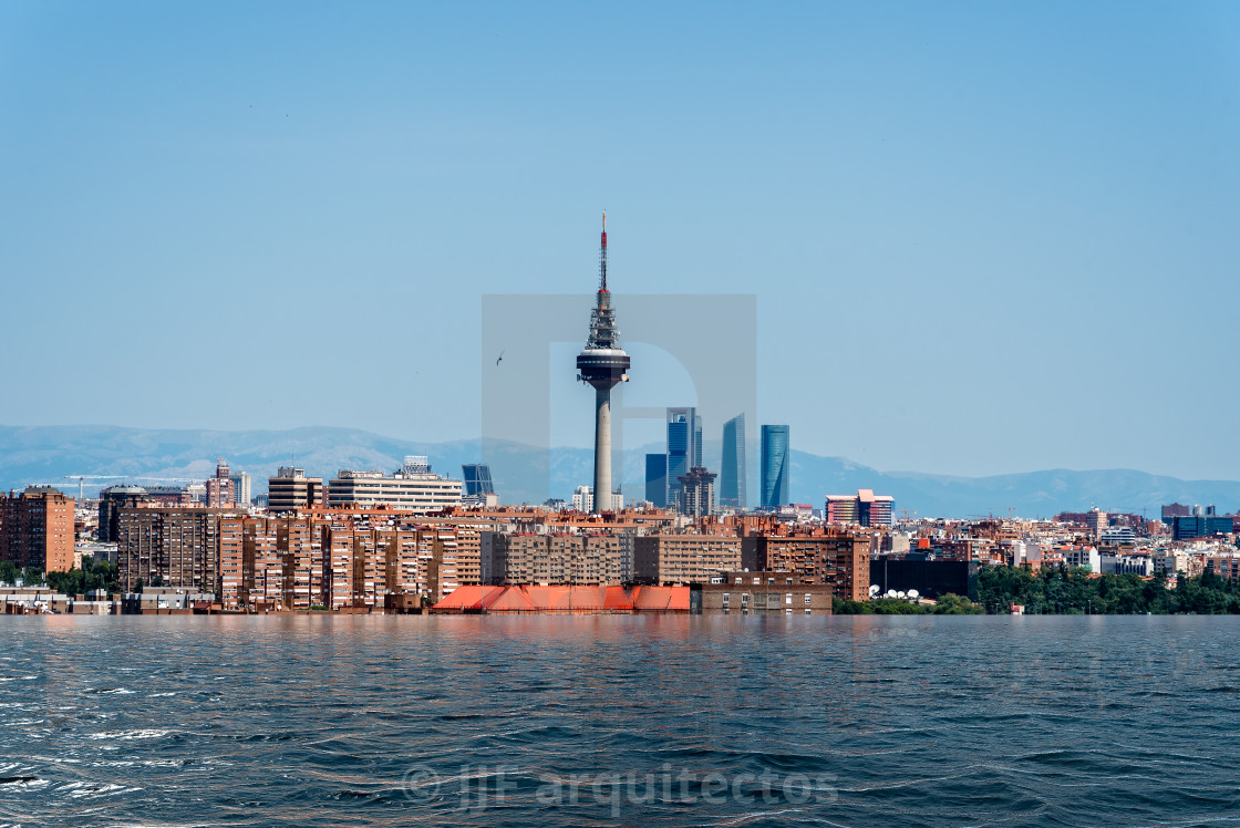 "Devastating effects of a hypothetical flood of water in Madrid" stock image