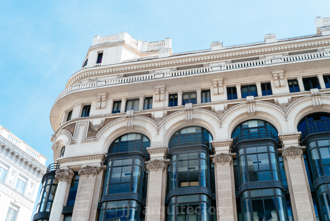 "Historic buildings in Gran Via Avenue in Madrid" stock image