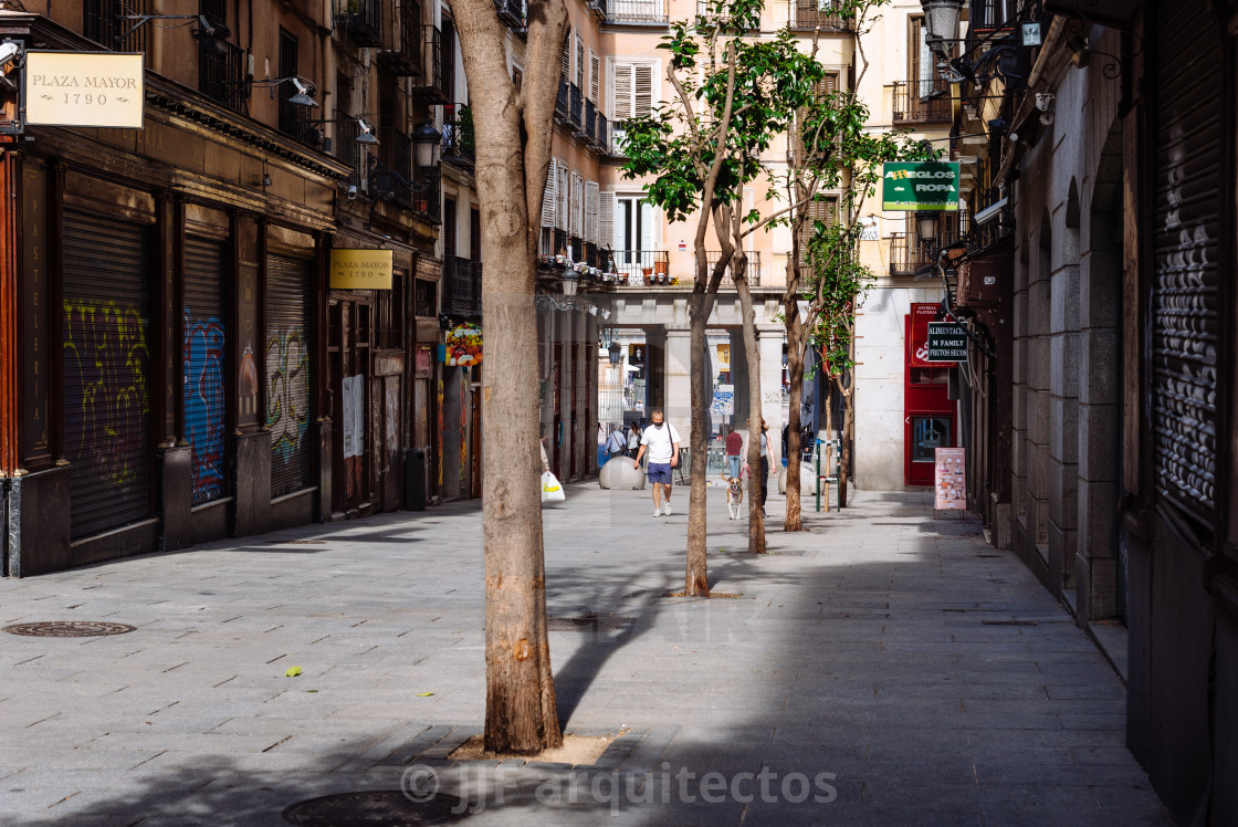 "Street scene near Plaza Mayor in Madrid" stock image