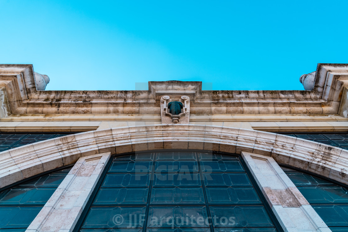 "Close-up low agle view of arch in the facade of a Cathedral." stock image