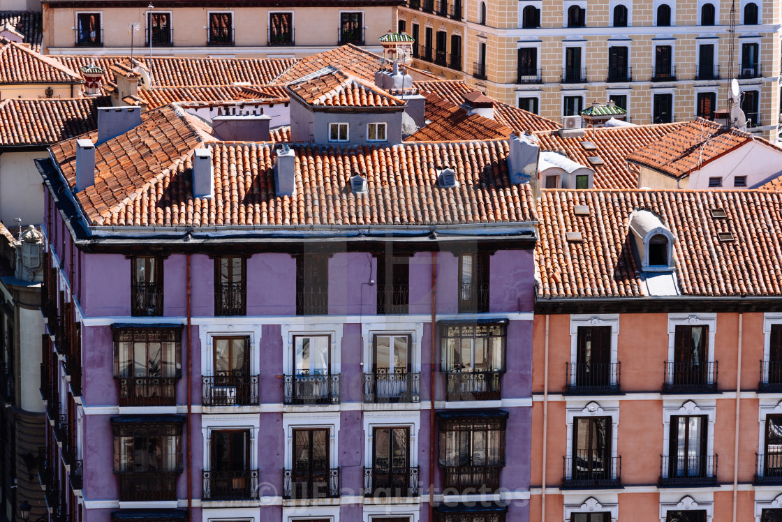 "Traditional residential buildings in central Madrid, Spain" stock image