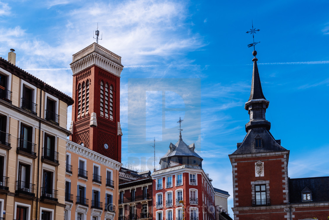 "Square of Santa Cruz in historical centre of Madrid, Spain" stock image