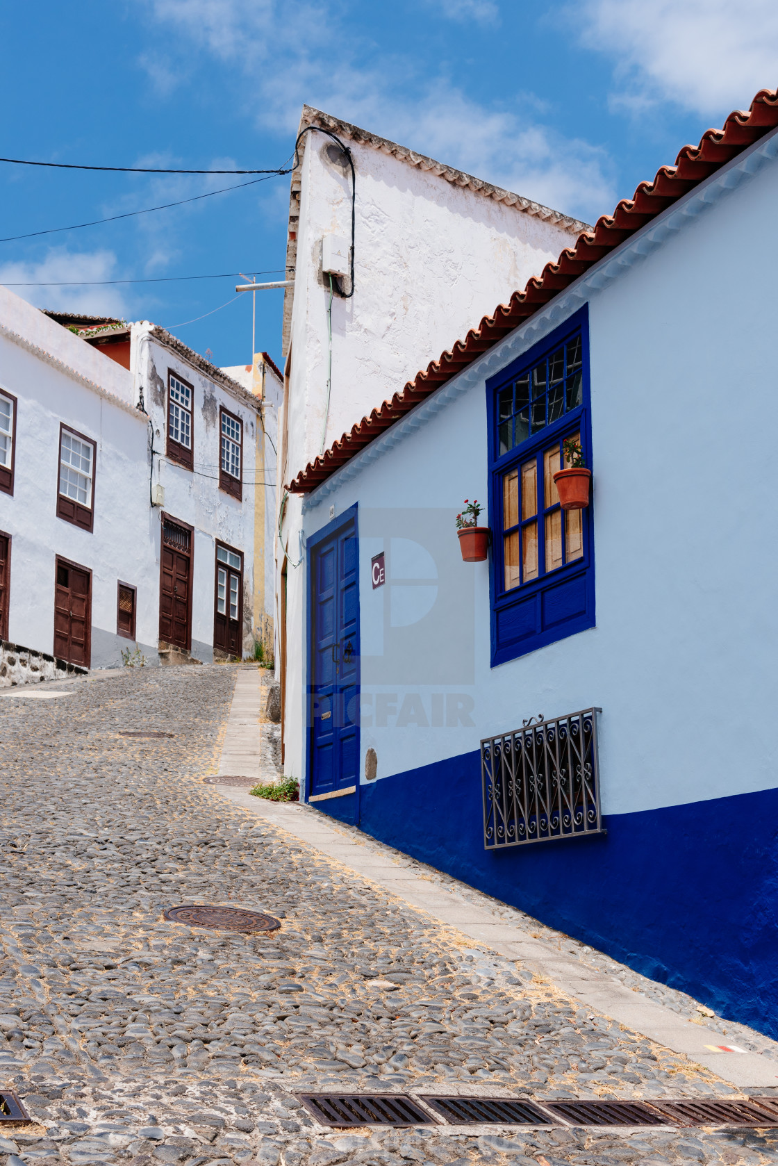 "Picturesque sloping streets with colonial architecture in La Canela quarter of Santa Cruz de La Palma" stock image