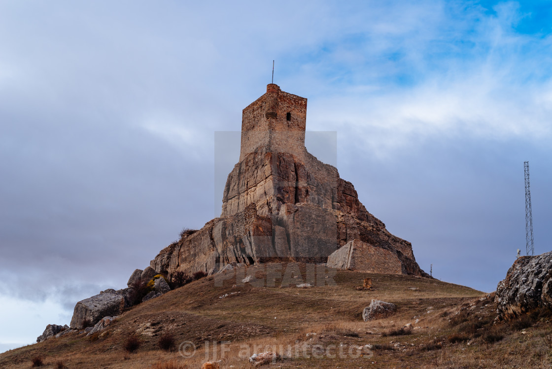 "View of the historic town of Atienza with stone houses" stock image