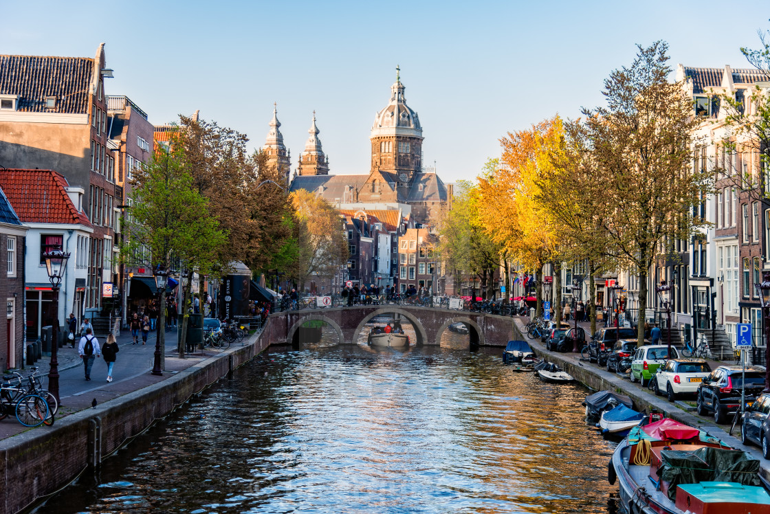 "View of canal in Red Light District in Amsterdam" stock image