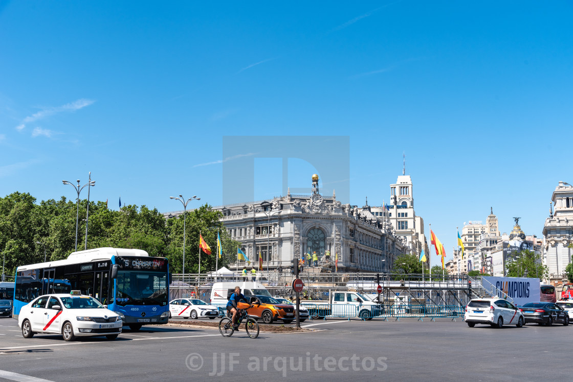 "Preparations in Plaza of Cibeles for the celebration of the 14th victory of Real Madrid" stock image