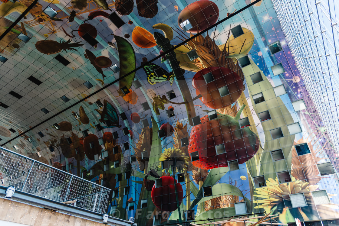 "Markthal Rotterdam Building by MVRDV architects. Interior view of the ceiling" stock image