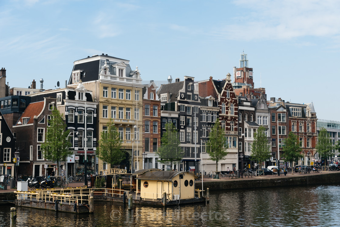 "Scenic view of Amstel River in central Amsterdam" stock image