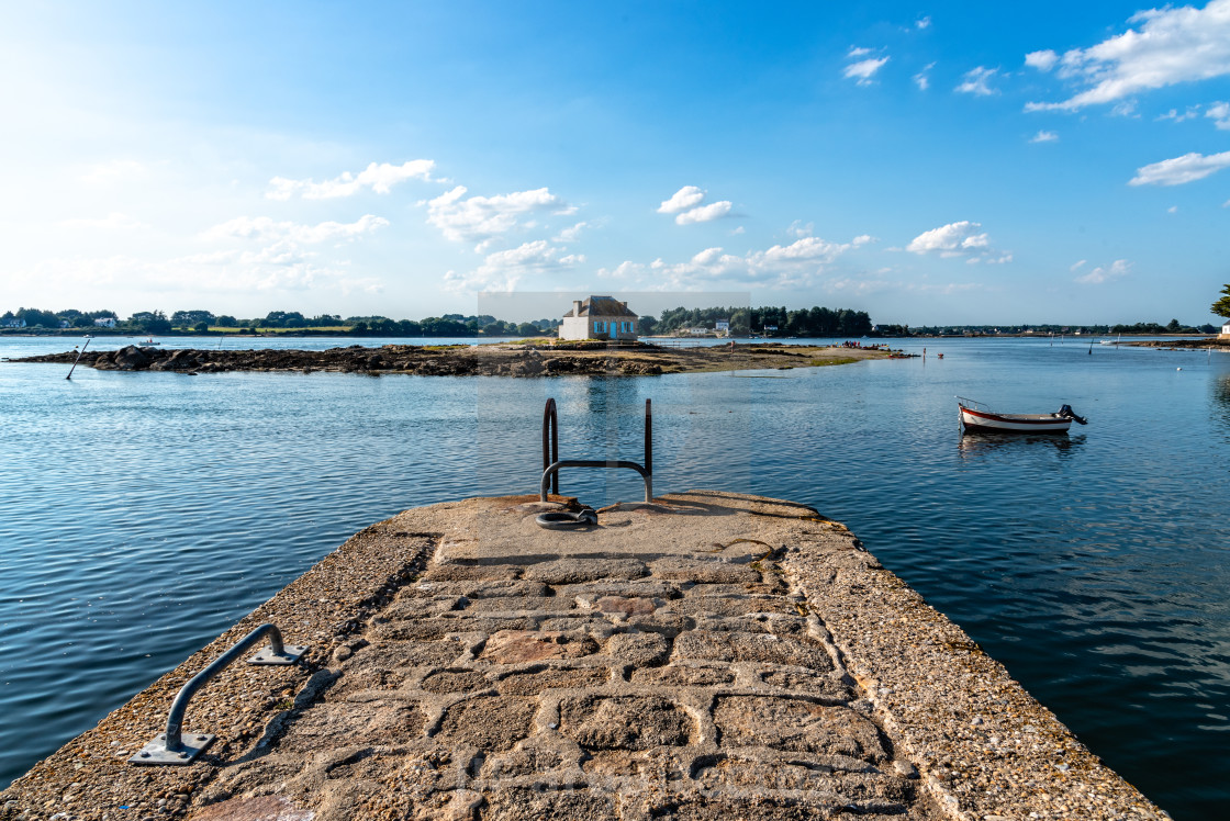 "Small island with a cottage in the Etel River, Ile de Saint-Cado, France" stock image