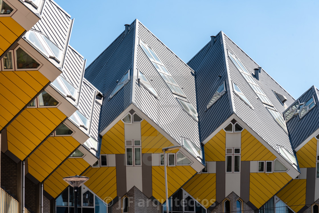 "Yellow cubic houses in Rotterdam. Abstract frame" stock image