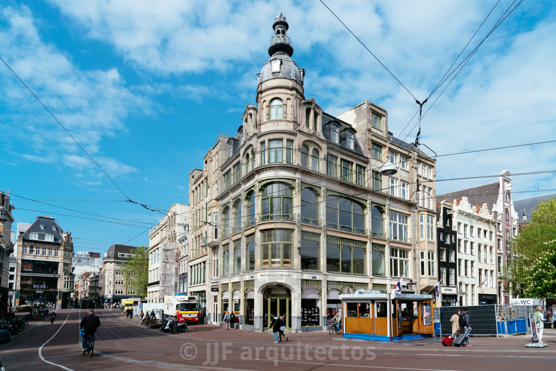 "Scenic view of Koningsplein street in the historic centre of Amsterdam" stock image