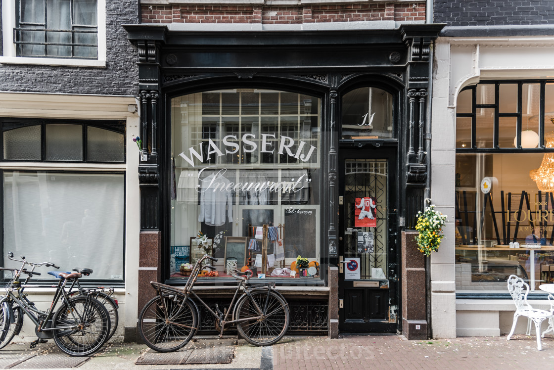 "Fashion store with bicycles at the shop front in Amsterdam" stock image