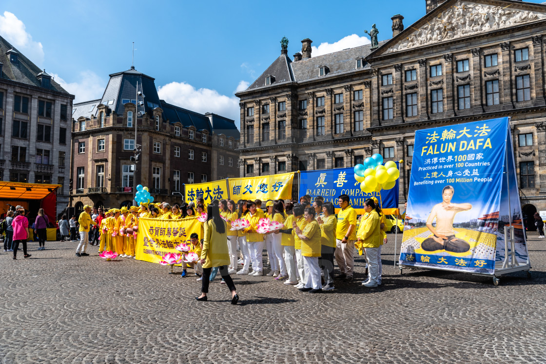 "Falun Dafa practitioners during protest day in Dam square of Amsterdam" stock image