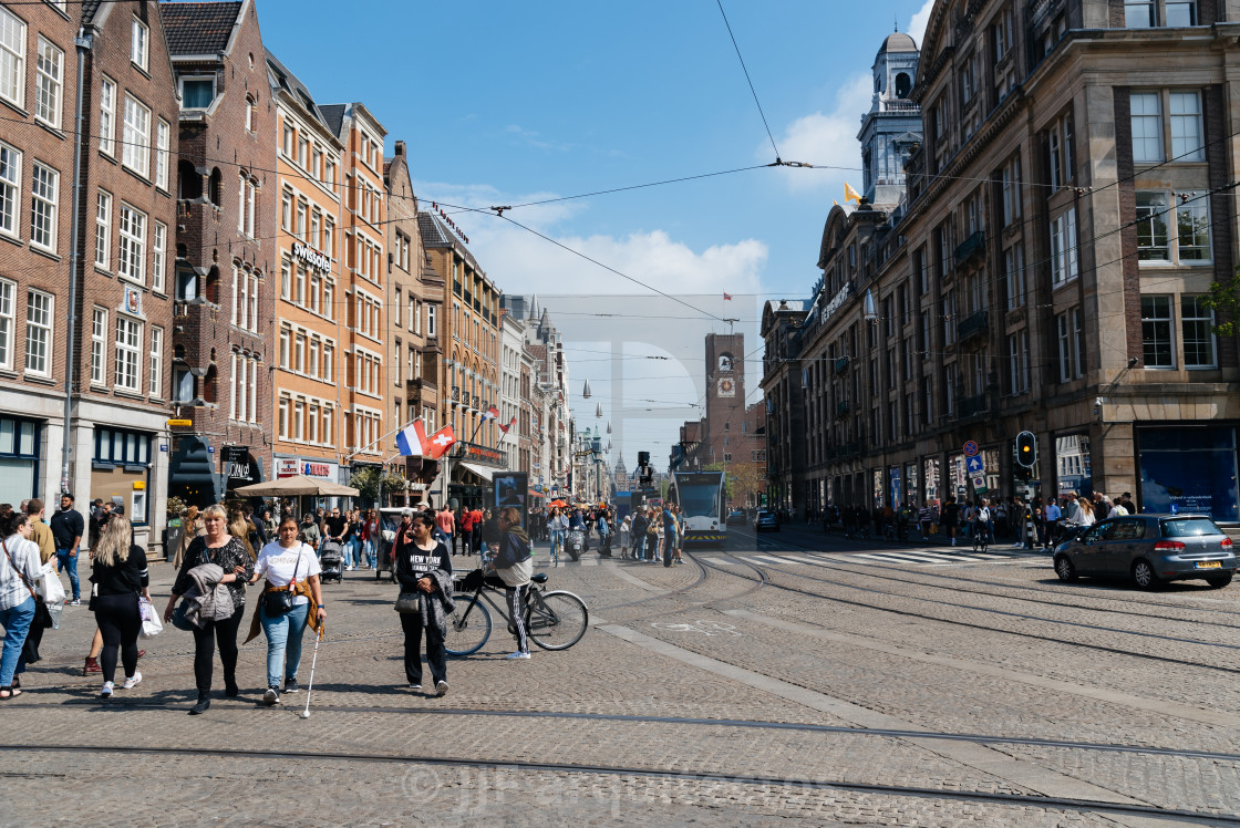 "Crowd of people in Dam Square in historic centre of AMsterdam" stock image