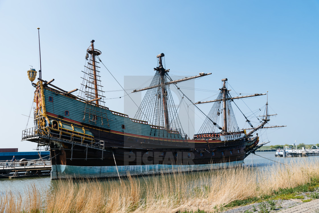 "Replica of Dutch tall ship the Batavia in Netherlands" stock image