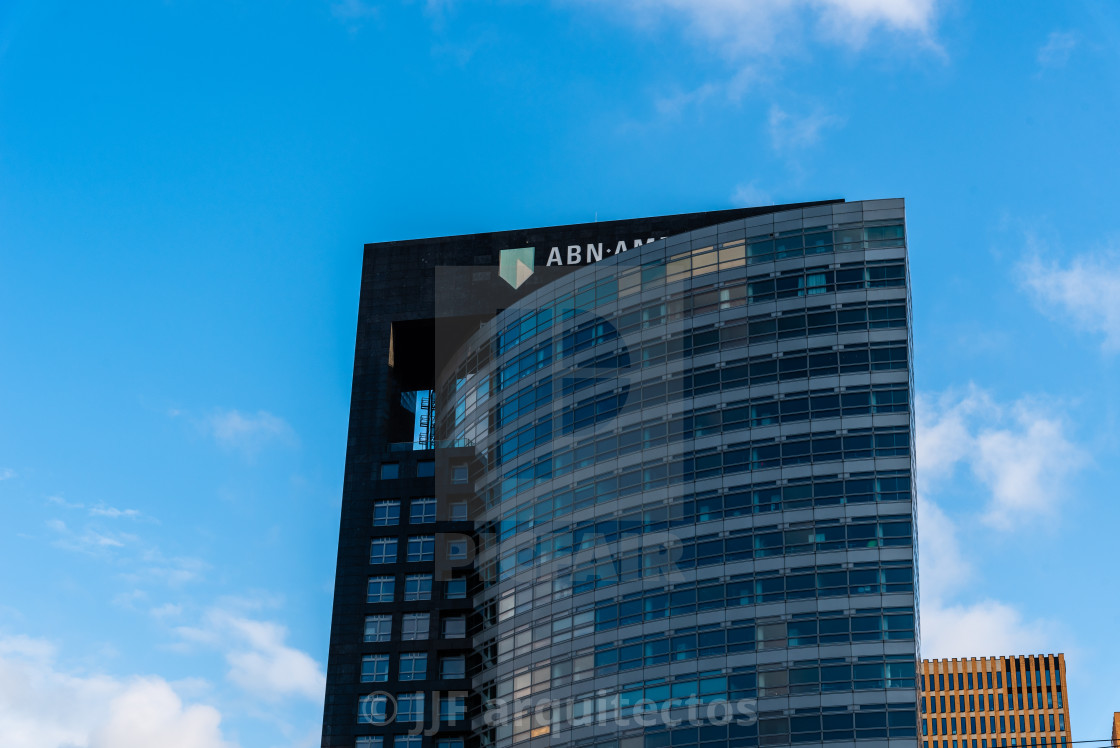 "Melia Innside Hotel skyscraper against sky in Amsterdam" stock image