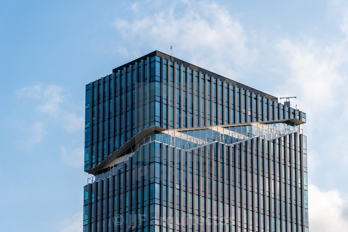 "Melia Innside Hotel skyscraper against sky in Amsterdam" stock image