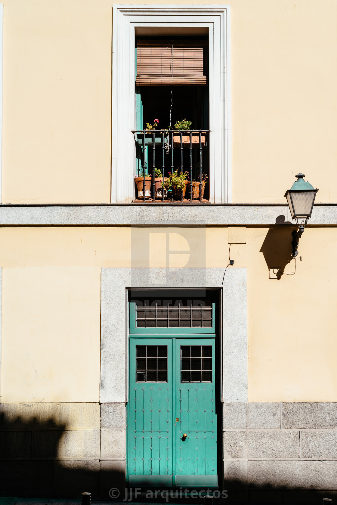 "Facade of old residential building in central Madrid" stock image