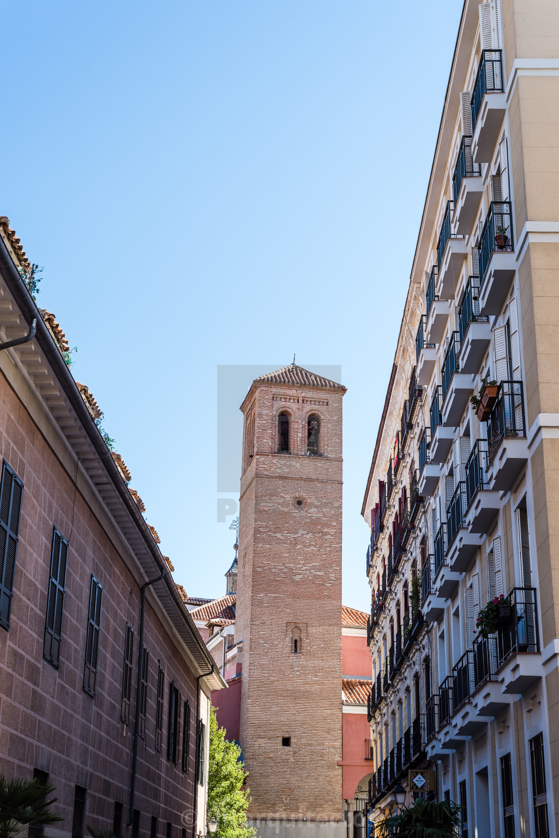 "The Tower of the medieval Church of San Pedro in Madrid" stock image