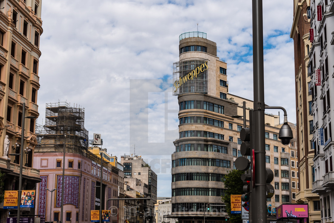 "Iconic view of Gran Via Street in Madrid" stock image