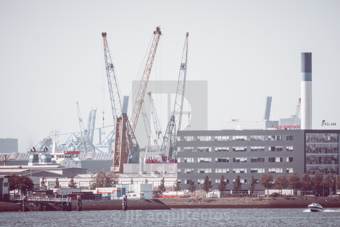 "The Port of Rotterdam a hazy summer day" stock image