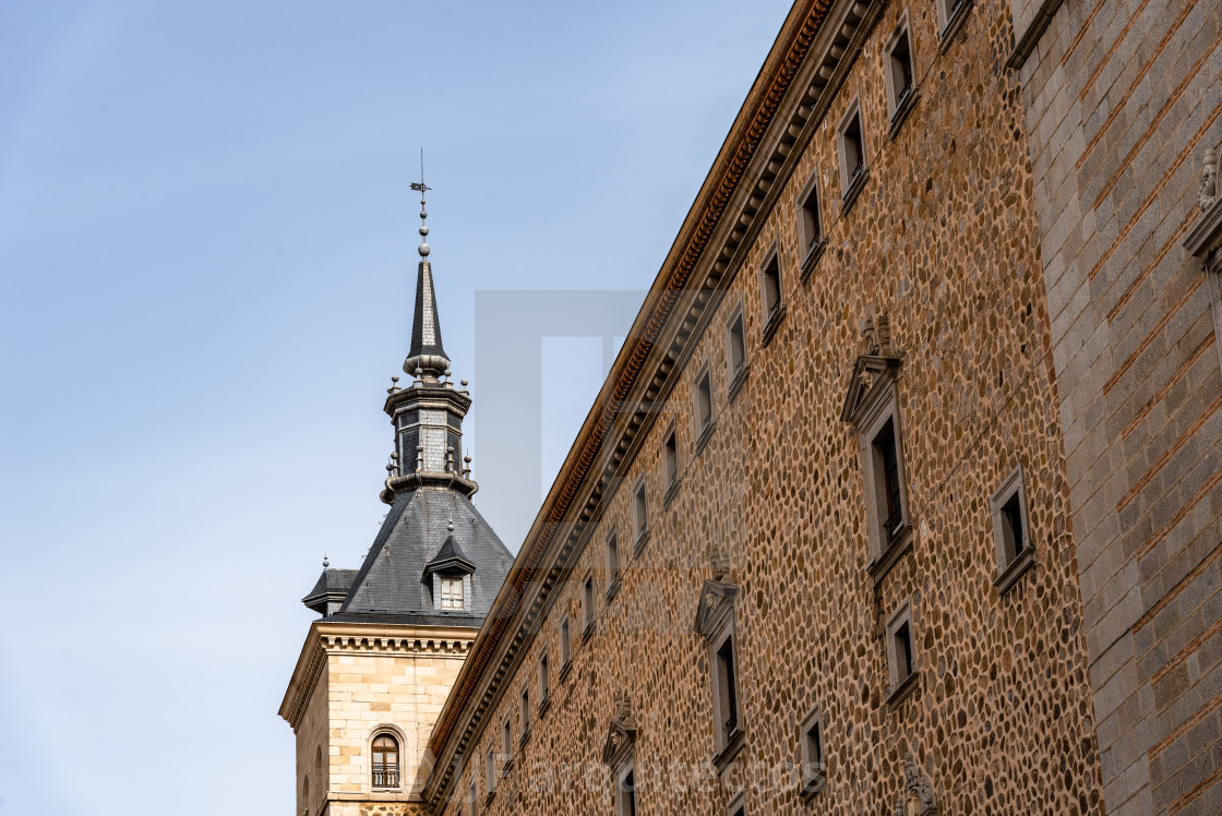 "View of The Alcazar of Toledo, a iconic fortification in the city" stock image