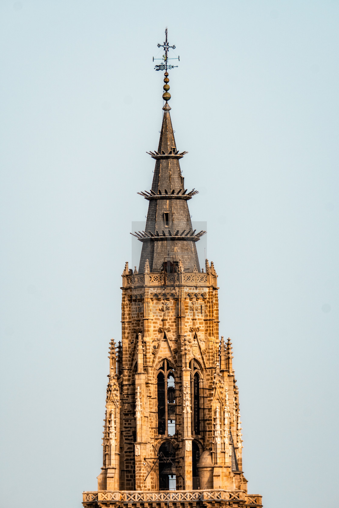 "Telephoto lens view of the tower of the Cathedral of Toledo" stock image