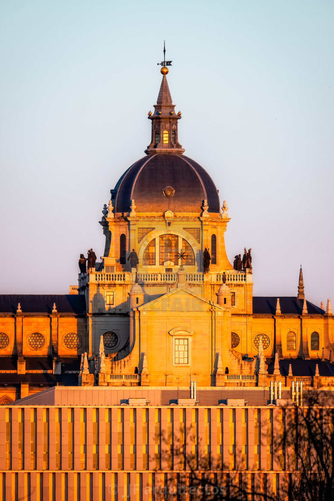 "Almudena Cathedral of Madrid. Close-up view with telephoto lens" stock image