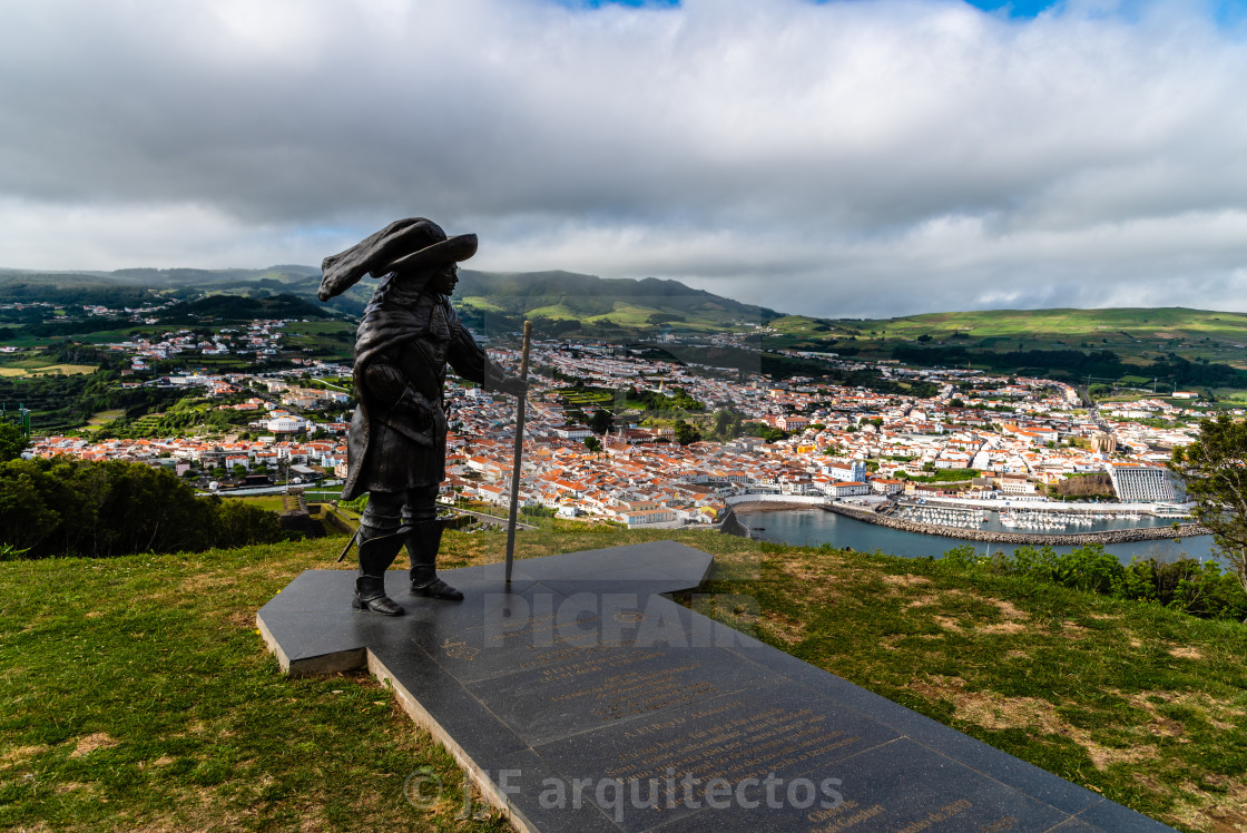 "Panoramic Aerial View of the old Town and the port of Angra do Heroismo" stock image