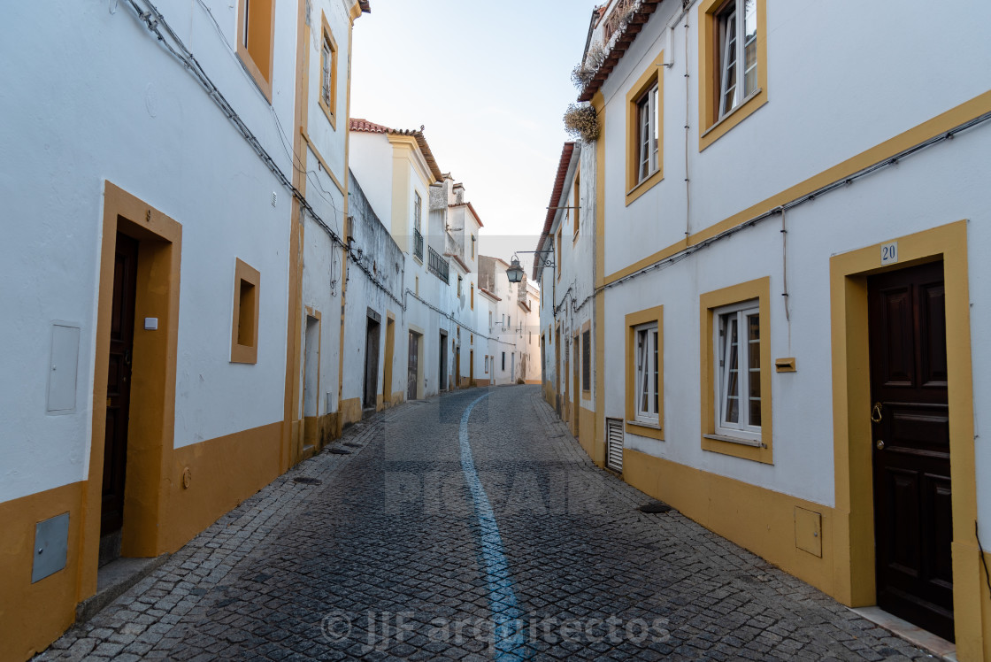 "Cityscape of Evora with typical houses painted in white" stock image