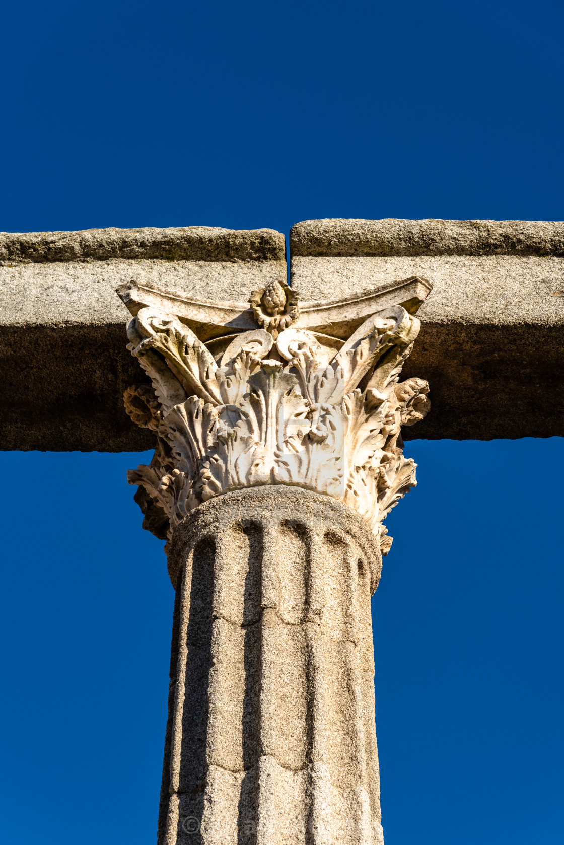 "Corinthian capital in the Roman Temple of Diana in Evora, Portugal" stock image