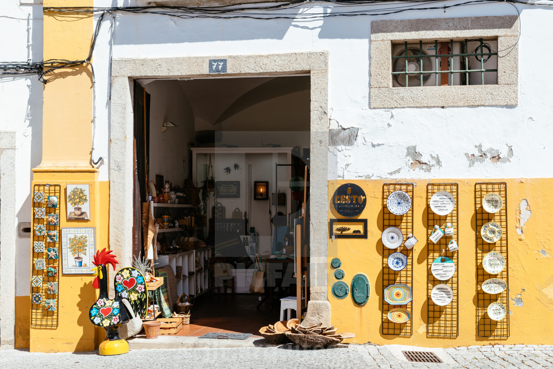 "Shop selling typical Alentejo artisan products in the old town of Evora" stock image