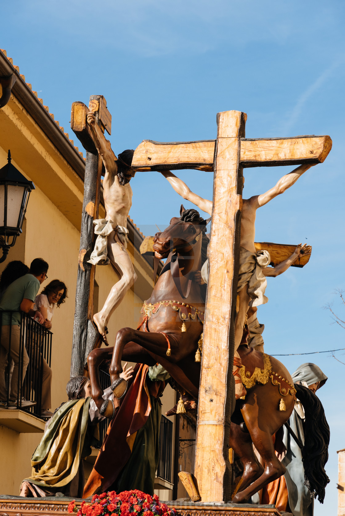 "Sculpture of the crucifixion of Jesus Christ during the Easter Week processionss in Zamora" stock image