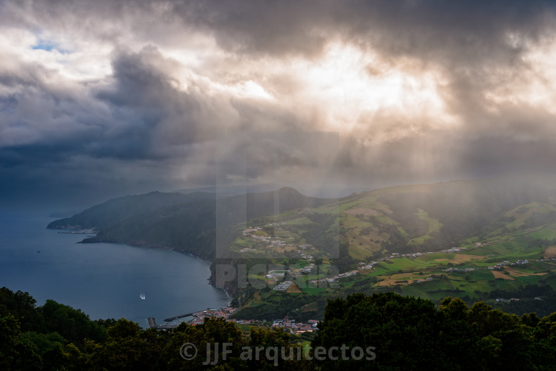 "Viewpoint over Povoacao during sunset in Sao Miguel Island" stock image