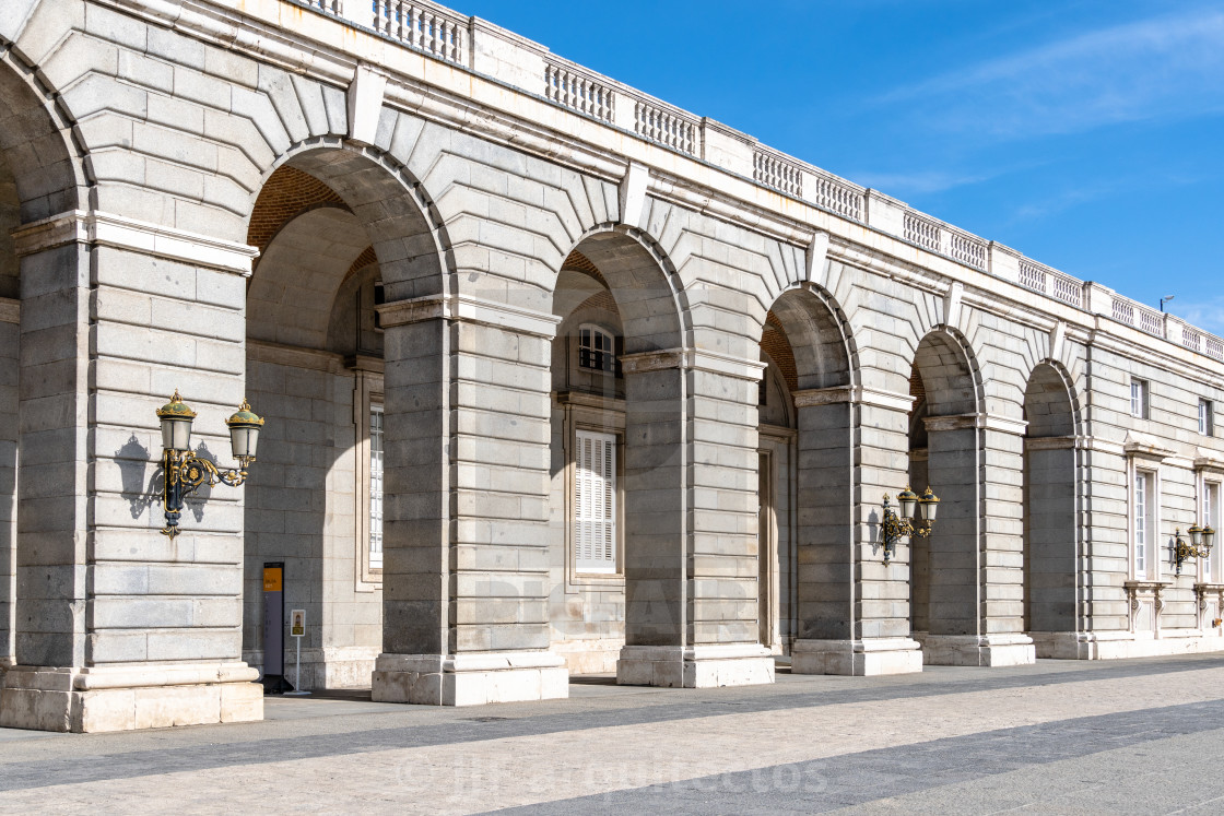 "Arcade of Royal Palace in Madrid in a sunny spring day" stock image
